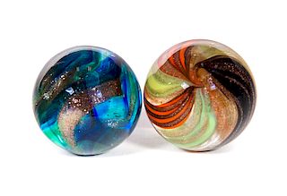 2 Handmade Marbles 1" and 1.02"