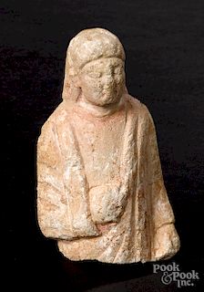 Cypriot limestone upper half of a draped figure