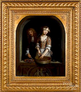 Manner of Gerrit Dou, oil of a man and woman