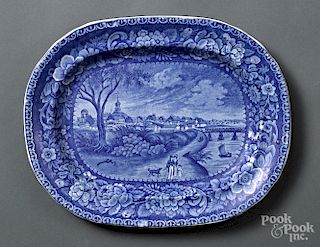 Historical Blue Staffordshire Columbus platter