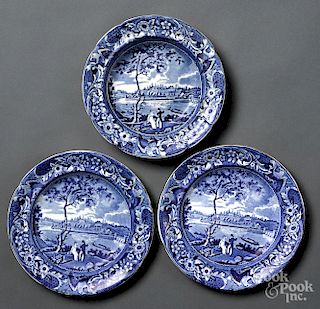 Historical Blue Staffordshire bowl and plates
