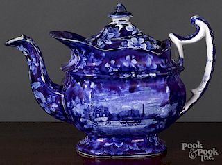Historical Blue Staffordshire railroad teapot