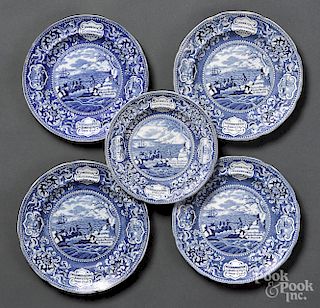 Five Historical Blue Staffordshire plates