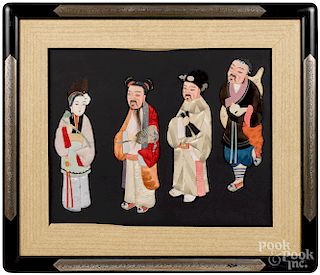 Four Chinese painted silk figural cards