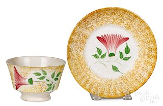 Yellow spatter thistle cup and saucer