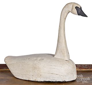 Carved and painted swan decoy