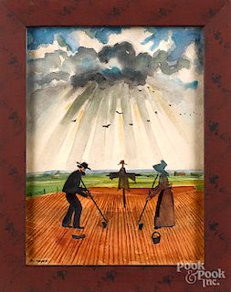 David Y. Ellinger, watercolor of an Amish couple