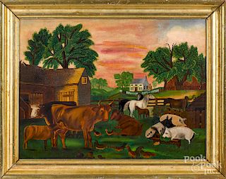 American primitive oil on canvas farmscene