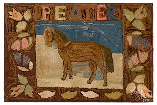 American hooked rug of a horse