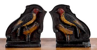 Pair of carved and painted woodpecker bookends