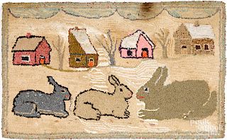 Rabbits hooked rug