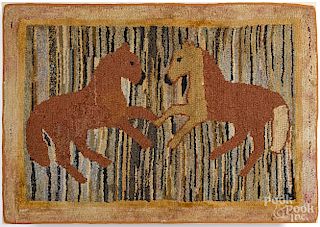 Rearing horse hooked rug