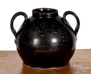 Redware two-handled crock