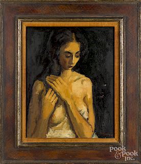 Moses Soyer, oil of a girl combing her hair