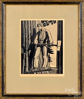 Rockwell Kent, signed wood engraving