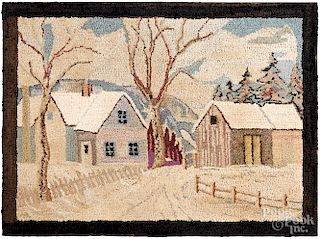 Winter landscape hooked rug