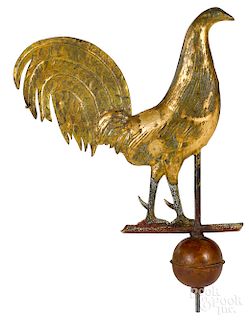 Swell bodied copper cockerel weathervane, 19th c.