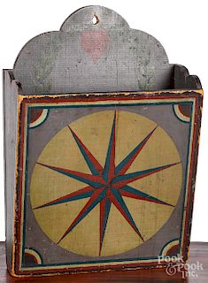 Painted pine hanging wall box, late 19th c.