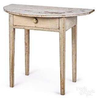 New England painted pine demilune table, 19th c.