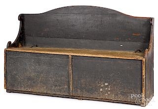 Painted pine settle bench, 19th c.