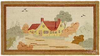 Large Canadian hooked rug of a house