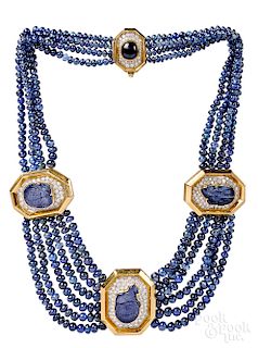 18K gold Carimati beaded sapphire diamond necklac
