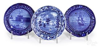 Three Historical Blue Staffordshire cup plates