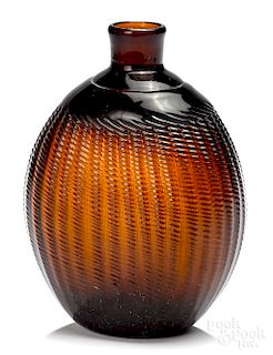 Midwestern pattern amber glass Pitkin flask