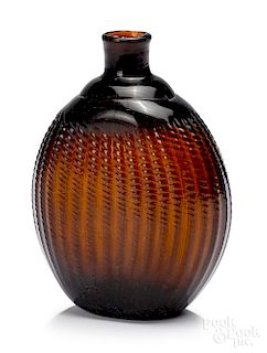 Midwestern pattern molded amber glass Pitkin flas