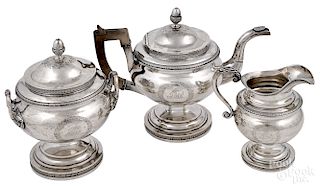 Philadelphia three-piece coin silver tea service