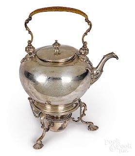 Georgian silver kettle on stand, 1743-1744