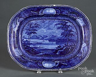 Historical Blue Staffordshire Lake George platter