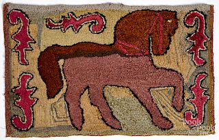 American hooked rug with horse, late 19th c.