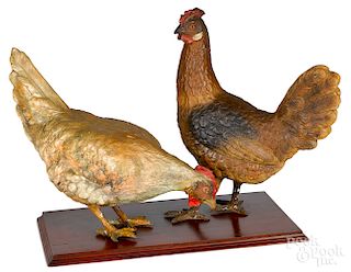Pair of French or Austrian terra cotta roosters