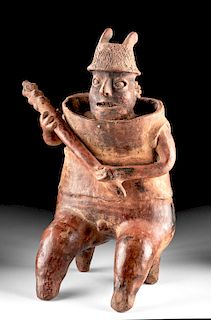 Nayarit Pottery Seated Male Warrior w/ Barrel Armor