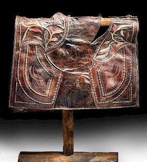 Rare 19th C. Mexican Leather & Silk Saddle Mochila