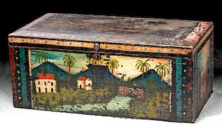 Stunning 19th C. Mexican Painted Wood Chest
