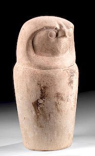 Rare Egyptian Stone False Canopic Jar w/ Falcon Head