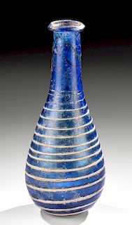 Rare Roman Glass Bottle - Blue w/ White Trailing