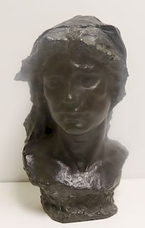 Prof Fortini Signed Bronze Bust Of A Beauty.