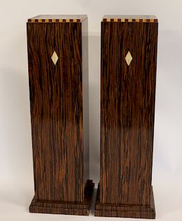 Pair Of Exotic Wood Art Deco Pedestals With Bone
