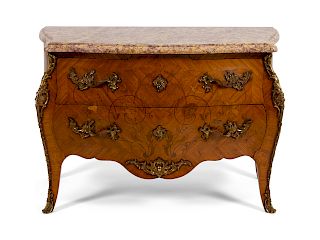 A Louis XV Style Gilt Bronze Mounted Marquetry Commode