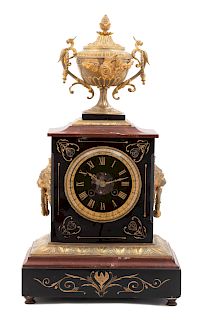A French Empire Style Gilt Bronze Mounted Marble Mantle Clock 
19TH CENTURY