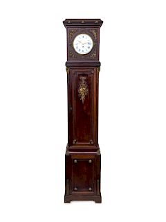 A French Gilt Bronze Mounted Carved Mahogany Tall Case Clock
EARLY 20TH CENTURY
works by Santilan, Paris; having foliate, ram's head and musical troph