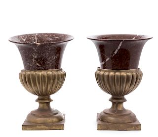 A Pair of Alabaster and Gilt Metal Mounted Vases