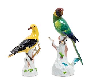Two Meissen Porcelain Models of Birds
19TH CENTURY
comprising a parrot and a yellow and black bird.
Height of larger 13 1/4 inches.
