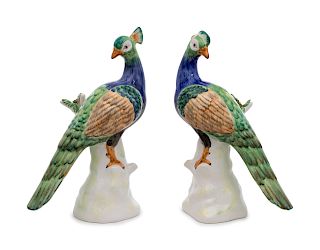 A Pair of Italian Porcelain Peacocks