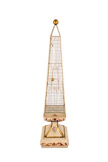 A Regency Style Painted and Wirework Obelisk-form Birdcage
20TH CENTURY
Height 76 x 18 inches square.
