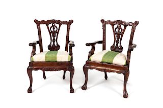 A Pair of George II Style Carved Mahogany Child's Open Armchairs
Height 20 1/2 inches.