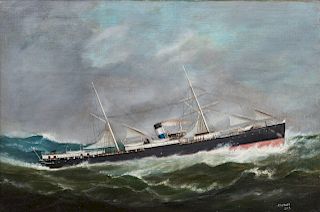 Possibly Benjamin Alexander Carrier
(American, 1863-1915)
The Steam - Sail Ship Hogarth, 1888 
